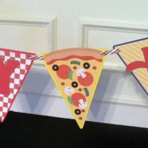 Pizza Party Birthday Banner With Personalized Name..