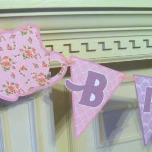 Tea Party Personalized Name Banner In Shabby..