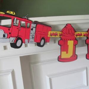 Firetruck Birthday Banner With Name Banner