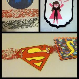 Super Hero Birthday Banner Featuring Superman Or..