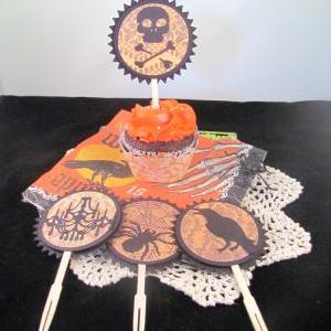 Halloween Cupcake Wrappers Featuring Orange Damask..