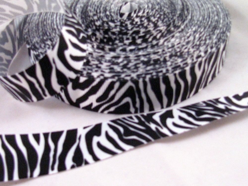 1 Yards 7/8" Zebra Print Ribbon In Black & White