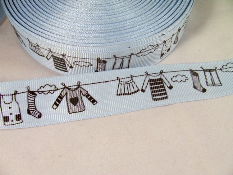 1 Yard 7/8" Clothes Line Ribbon In Soft Blue And Black