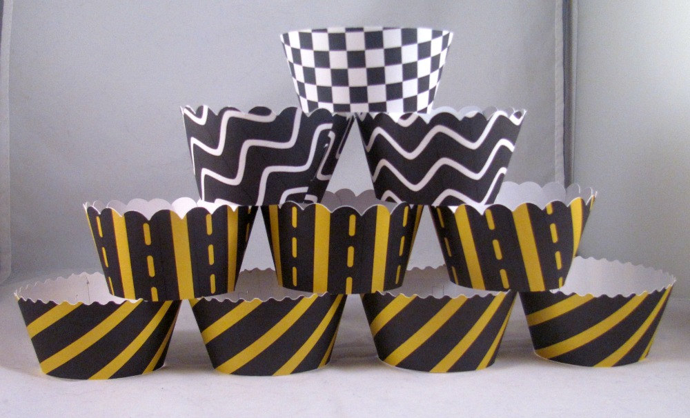 1 Dozen Race Themed Cupcake Wrappers In 3 Different Cut Designs