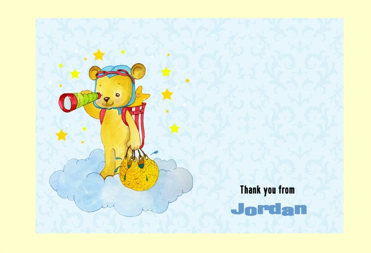 Boy Bear Baby Shower Thank You Note Card Personalized From Baby