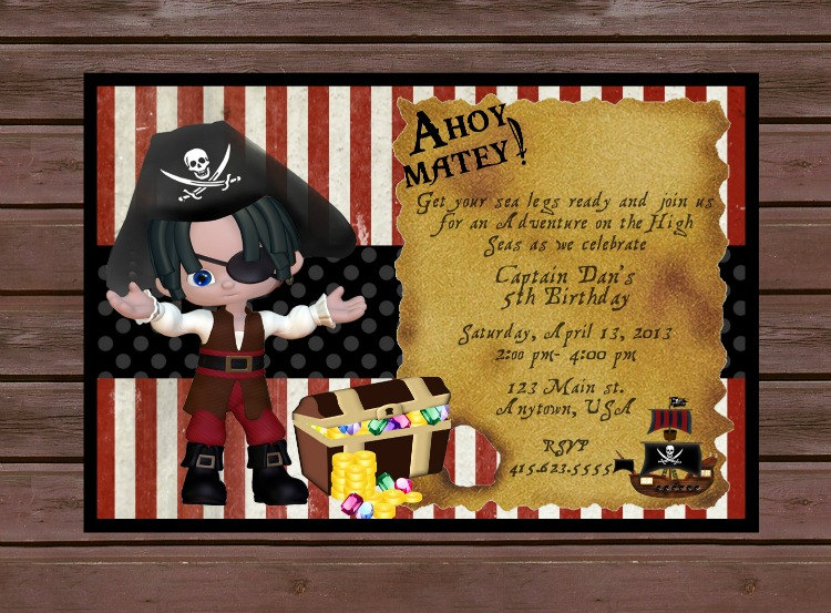 10 Personalized Pirate Themed Birthday Invitations